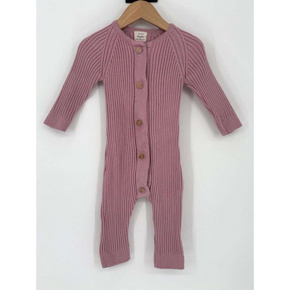 Dear Hayden 100% Organic Cotton Magnetic Close One Piece Pajamas Ribbed 6-12 Mon
